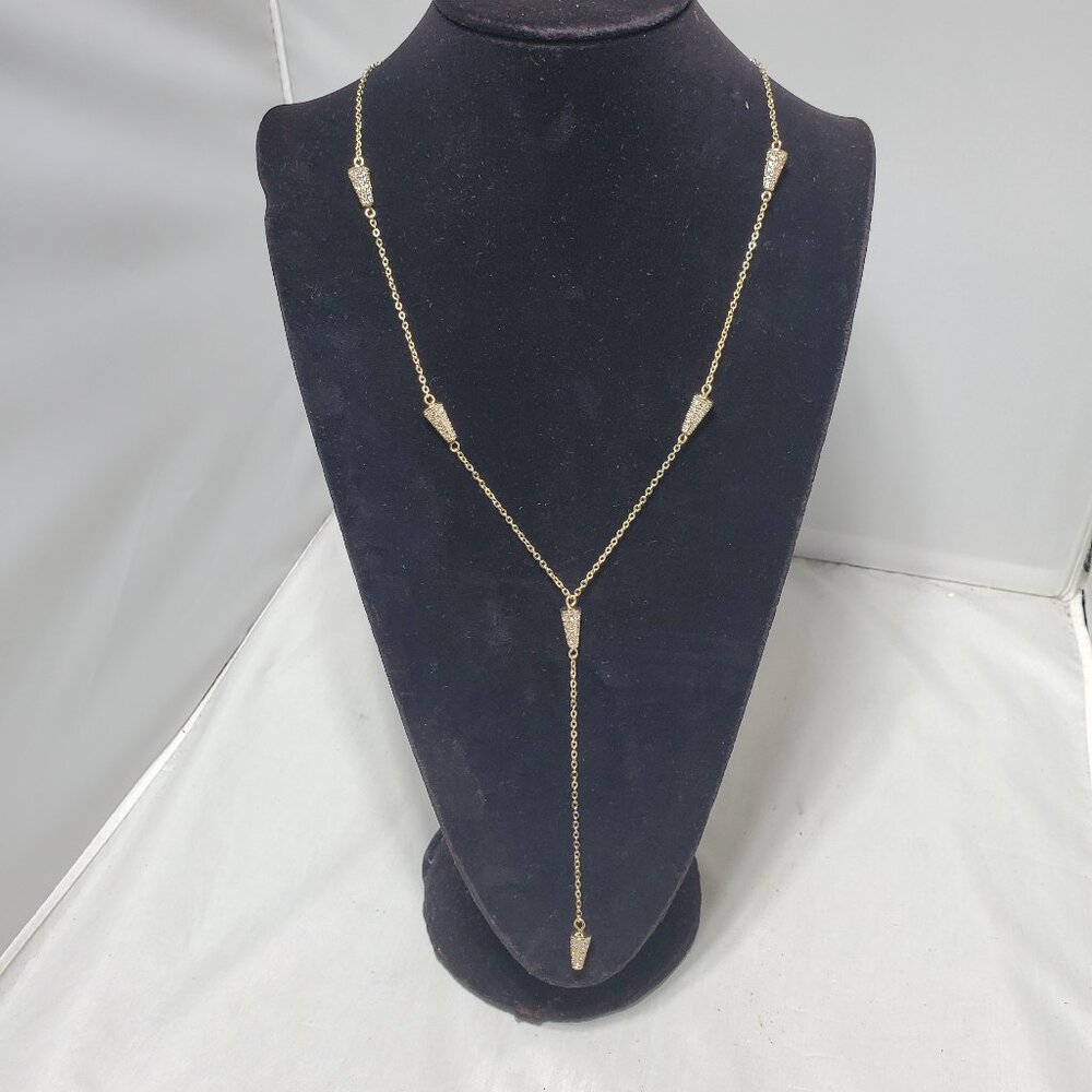 Banana Republic fine gold chain with small,  pave-set, clear stones Y necklace